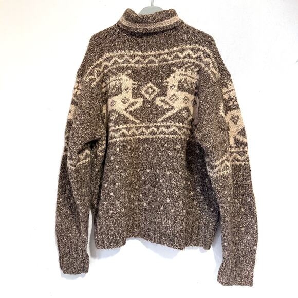 RALPH LAUREN VTG Rare Wool Silk Reindeer Hand Knit Swseater in Tan Size L - Picture 3 of 14